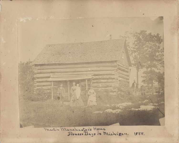 1858 8x10 Photo Of Pioneer Log Cabin W Family Michigan Ebay