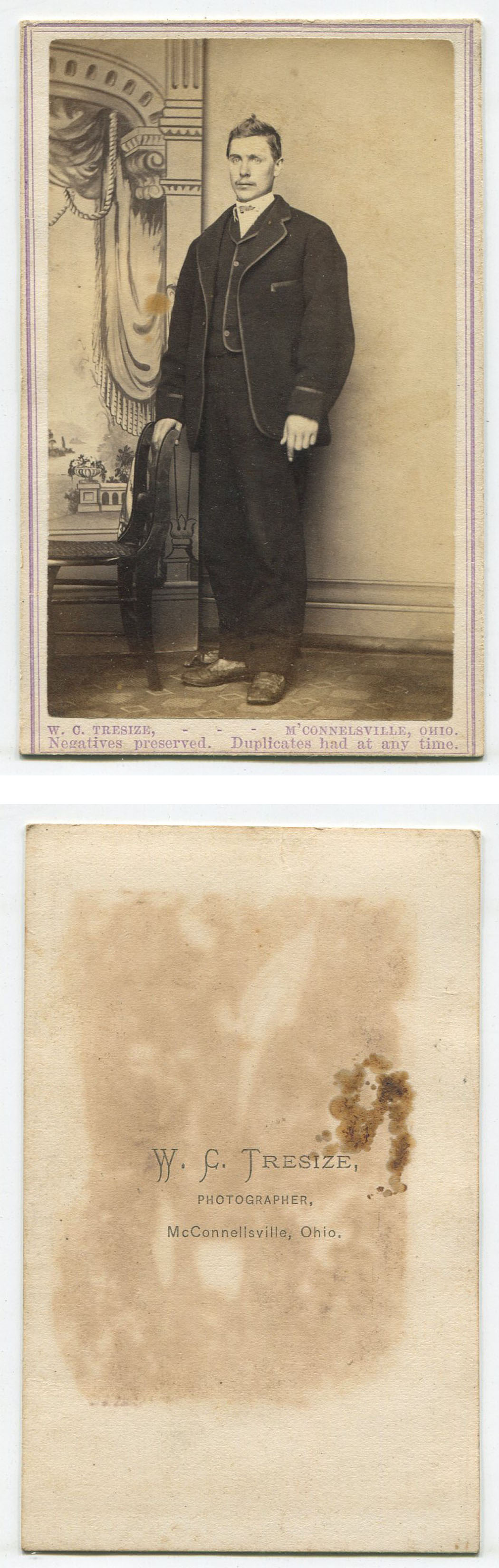 STRAPPING YOUNG MAN WITH SAD EYES AND POINTY HAIR. CDV. MCCONNELLSVILLE