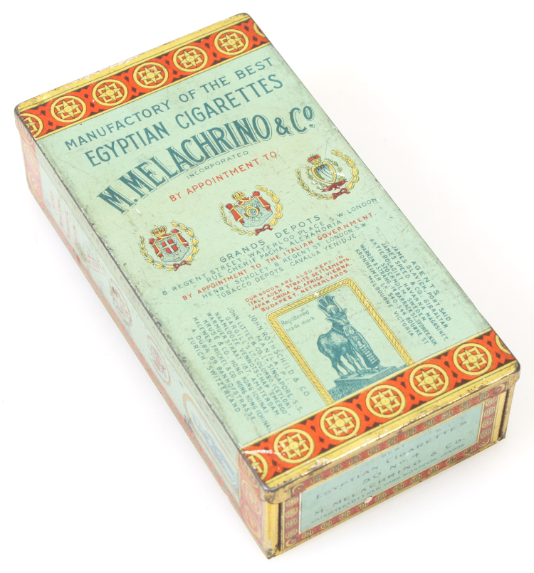 egyptian cigarettes Vintage M. Melachrino Co. Egyptian Cigarettes Tin - Rich Details Colors