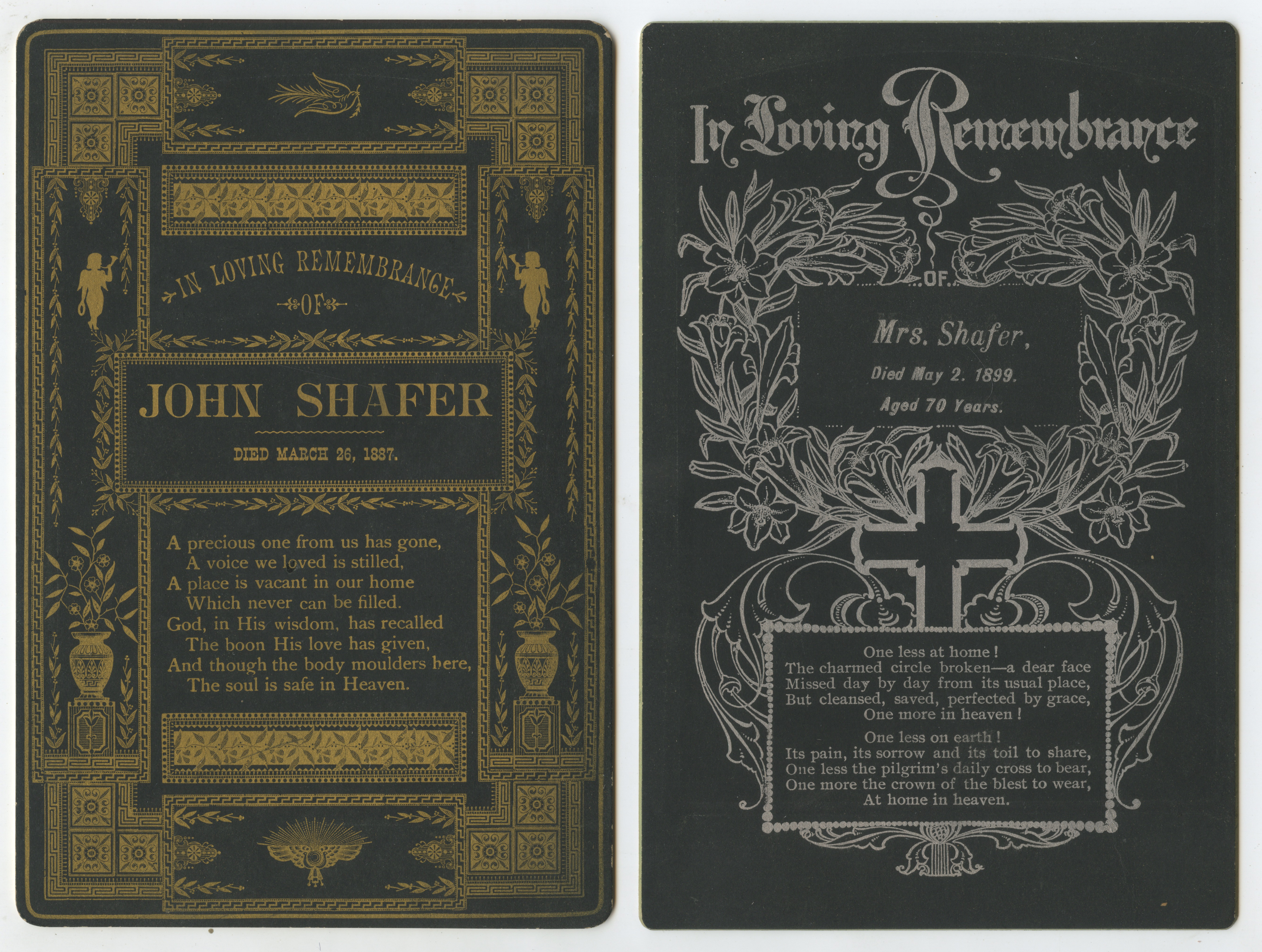 MEMORIAL CARDS 1887-89 SET OF 2