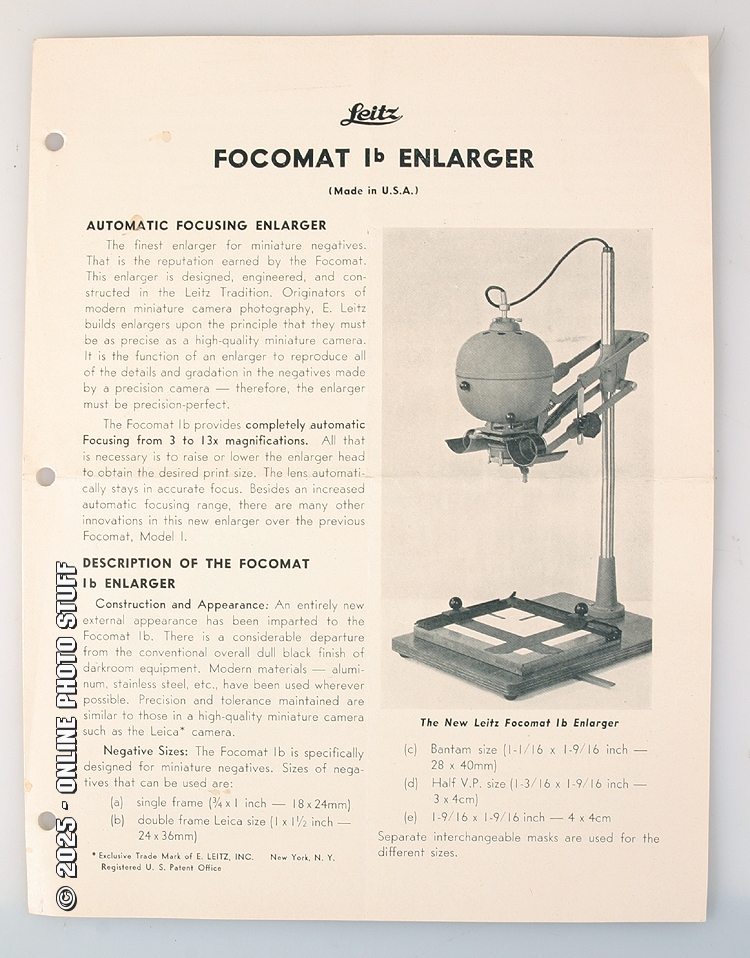 Leitz Focomat 1b Enlarger Information Ebay